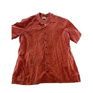 LLBean Mens Traditional Fit Short Sleeve Button Up Shirt XL‎ Print Orange